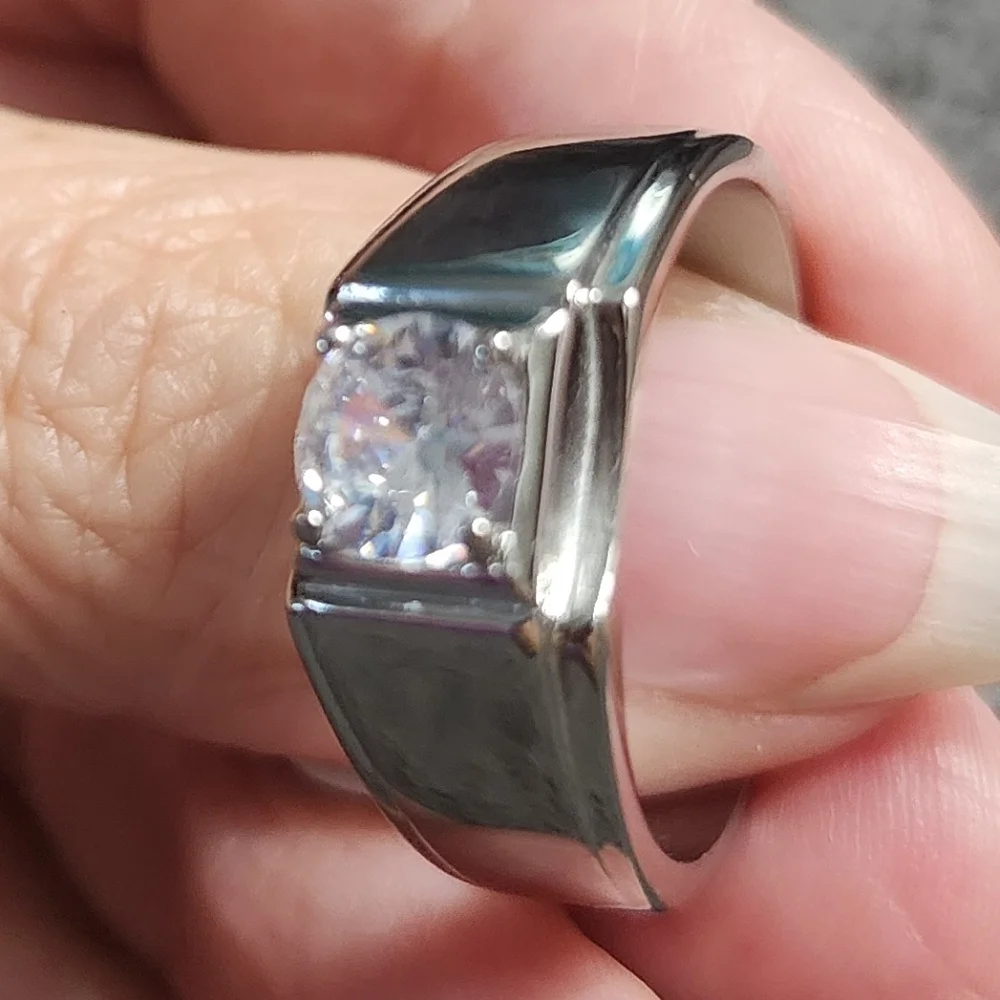 Moissanite Diamond Stainless Steel Mens Ring